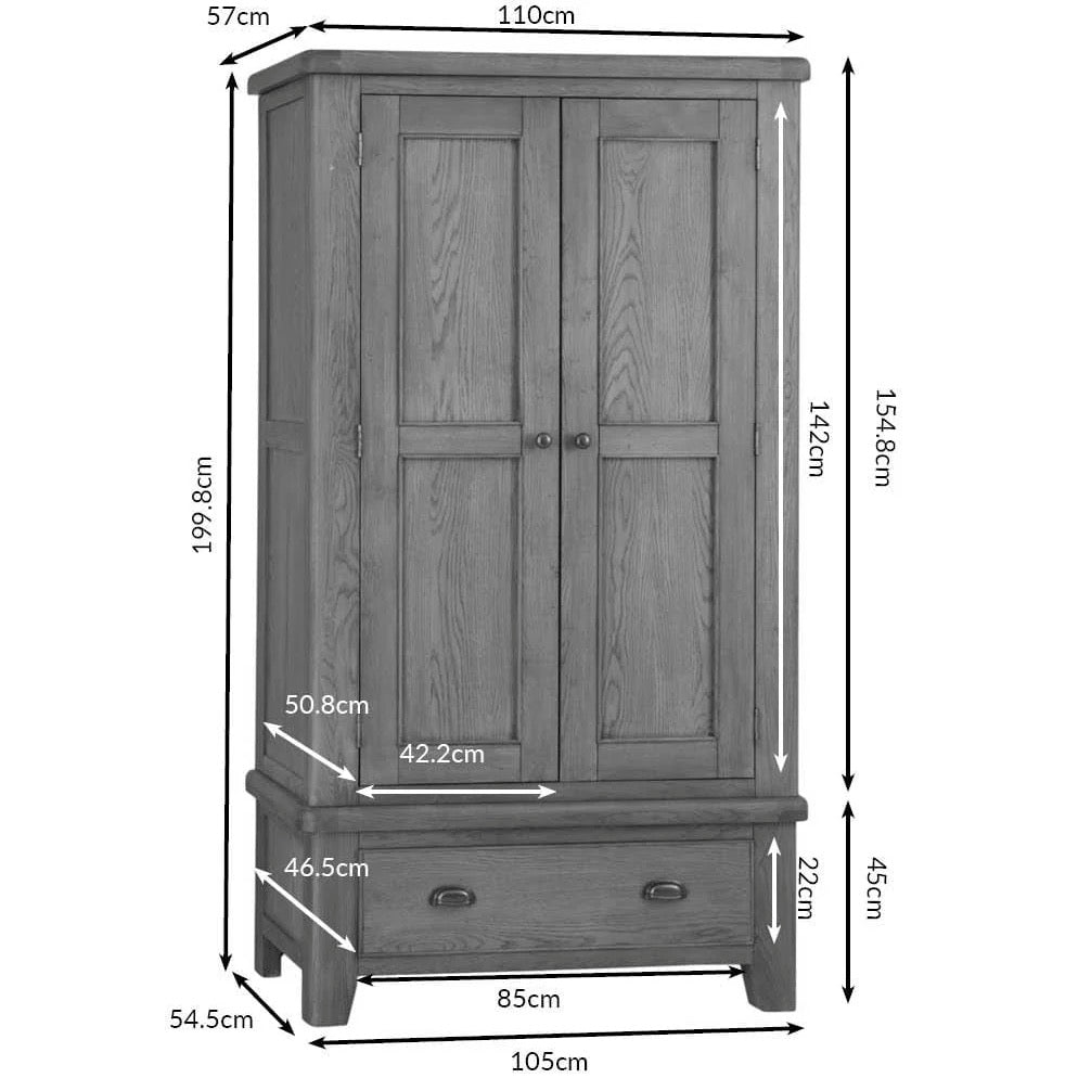 Rusper Oak 2 Door Wardrobe with Drawer22 - Duck Barn Interiors