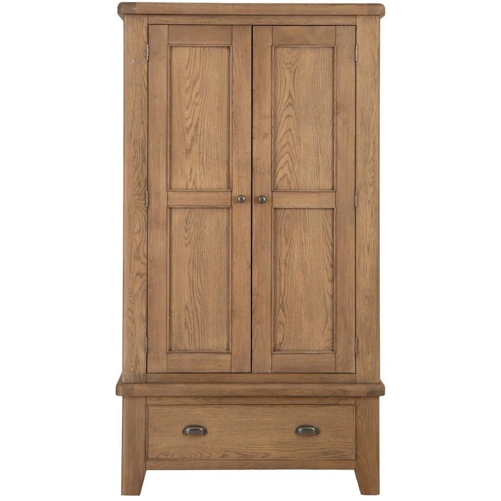 Rusper Oak 2 Door Wardrobe with Drawer21 - Duck Barn Interiors