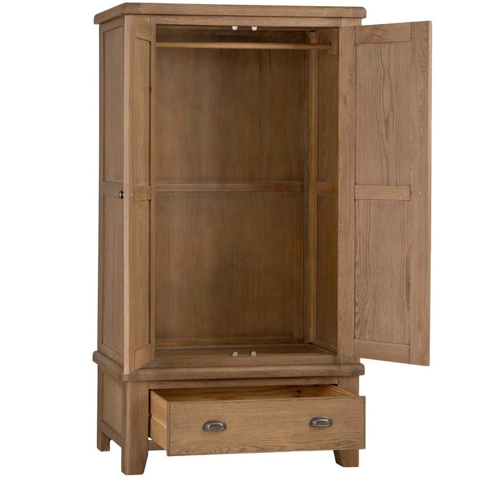 Rusper Oak 2 Door Wardrobe with Drawer3 - Duck Barn Interiors