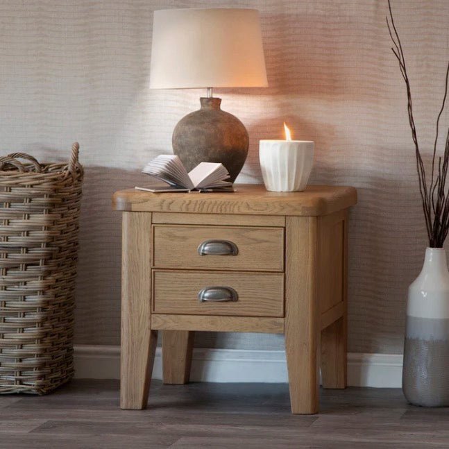 Rusper Oak 2 Drawer Side Table1 - Duck Barn Interiors