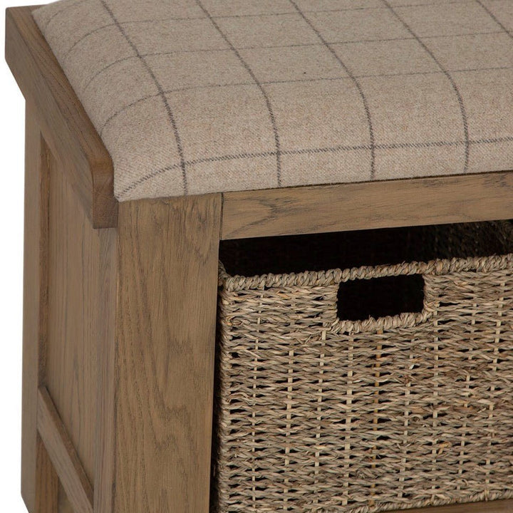 Rusper Oak 3 Basket Hall Storage Bench With Natural Check Seat14 - Duck Barn Interiors