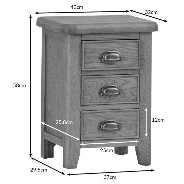 Rusper Oak 3 Drawer Bedside Table15 - Duck Barn Interiors