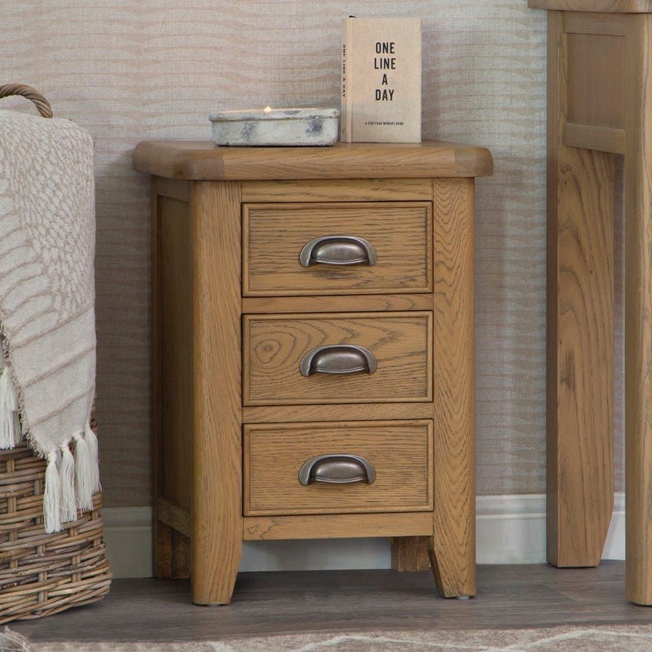 Rusper Oak 3 Drawer Bedside Table1 - Duck Barn Interiors
