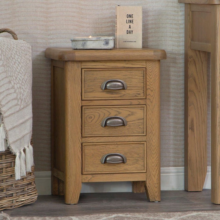 Rusper Oak 3 Drawer Bedside Table1 - Duck Barn Interiors