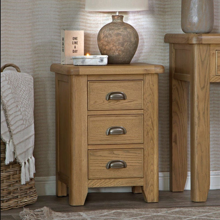 Rusper Oak 3 Drawer Bedside Table - Large5 - Duck Barn Interiors