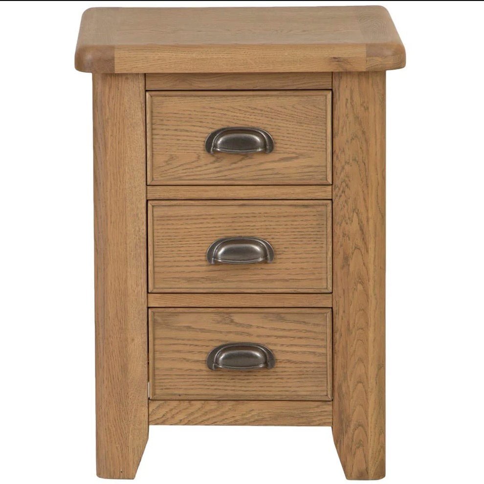 Rusper Oak 3 Drawer Bedside Table - Large1 - Duck Barn Interiors