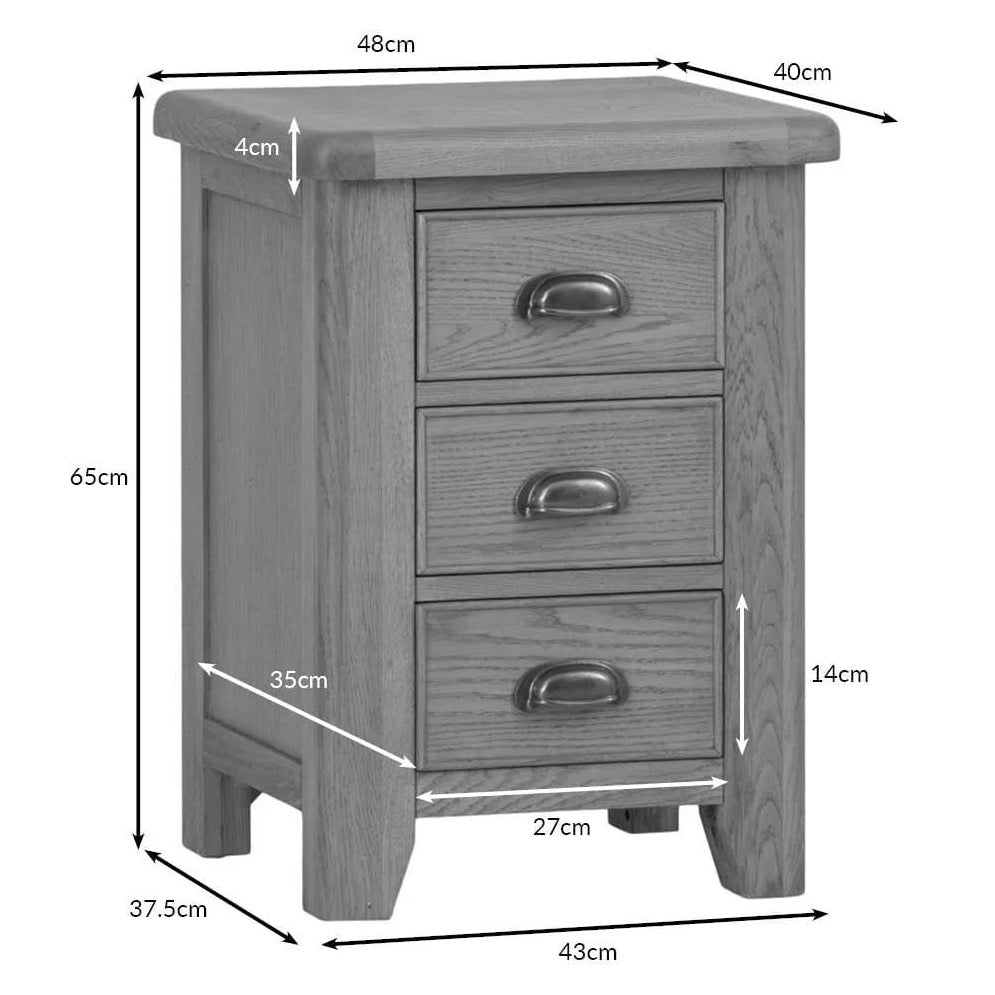 Rusper Oak 3 Drawer Bedside Table - Large4 - Duck Barn Interiors