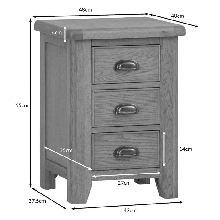 Rusper Oak 3 Drawer Bedside Table - Large4 - Duck Barn Interiors