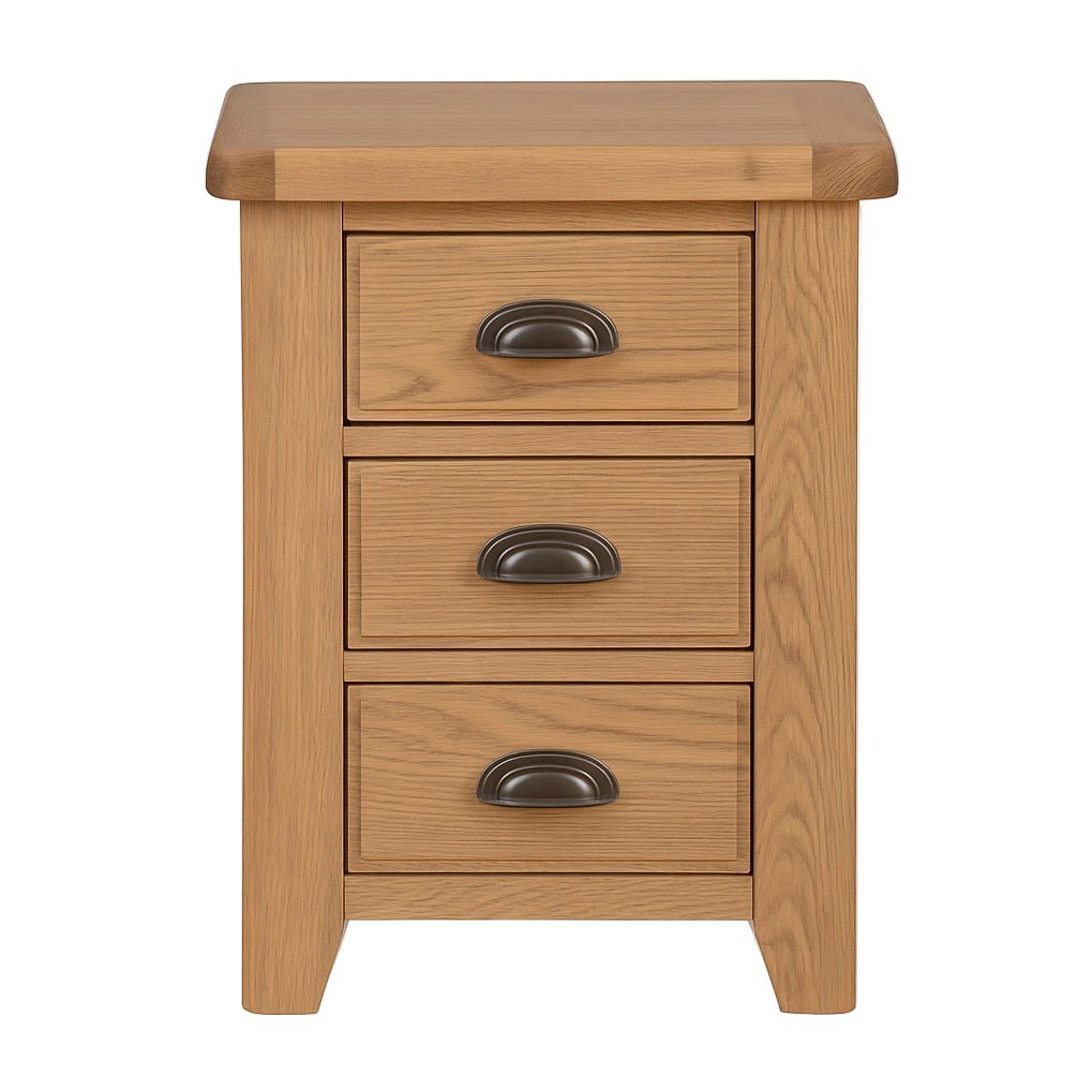 Rusper Oak 3 Drawer Bedside Table - Large1 - Duck Barn Interiors