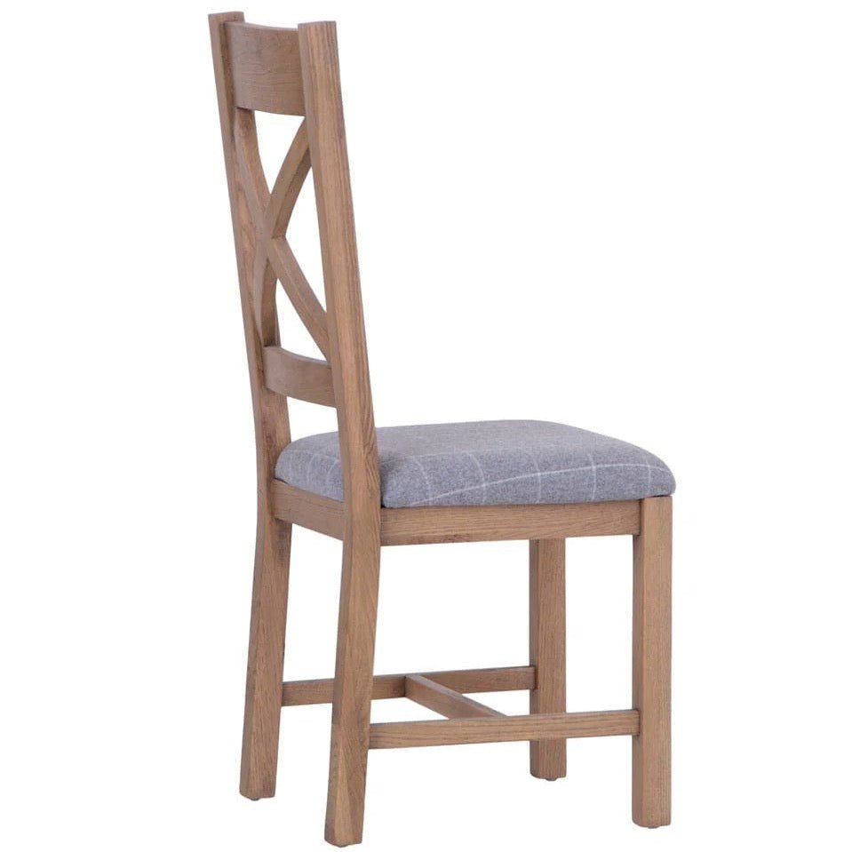 Rusper Oak Cross Back Fabric Dining Chair - Grey Check (Pair)9 - Duck Barn Interiors