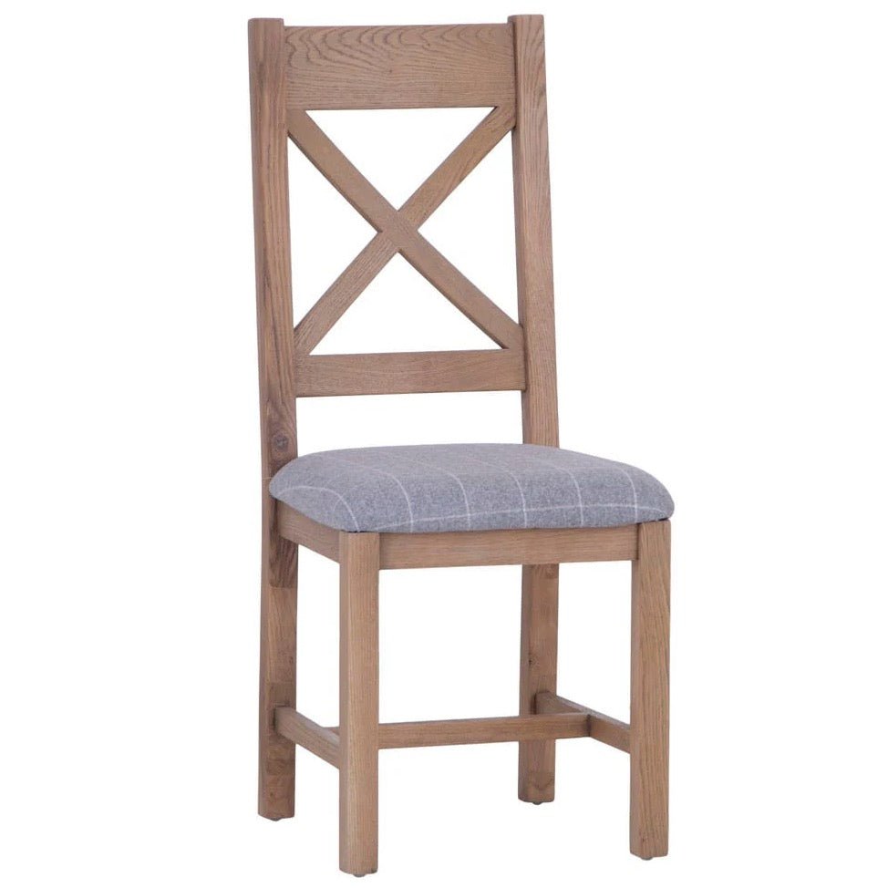Rusper Oak Cross Back Fabric Dining Chair - Grey Check (Pair)1 - Duck Barn Interiors