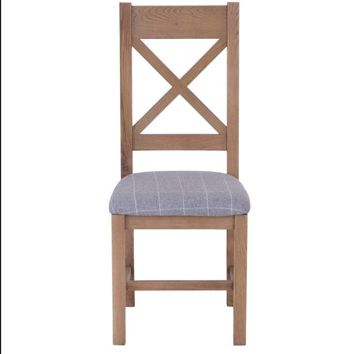 Rusper Oak Cross Back Fabric Dining Chair - Grey Check (Pair)13 - Duck Barn Interiors