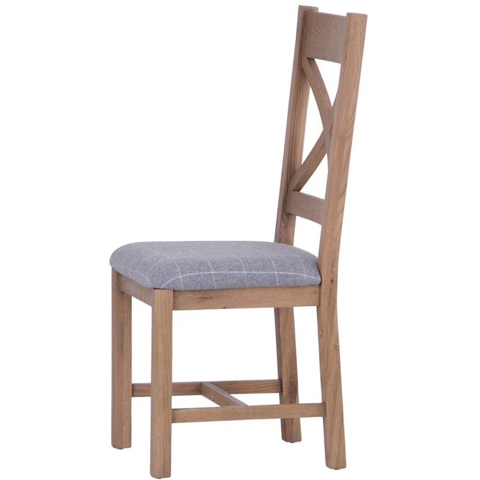 Rusper Oak Cross Back Fabric Dining Chair - Grey Check (Pair)7 - Duck Barn Interiors