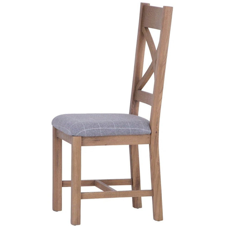 Rusper Oak Cross Back Fabric Dining Chair - Grey Check (Pair)7 - Duck Barn Interiors