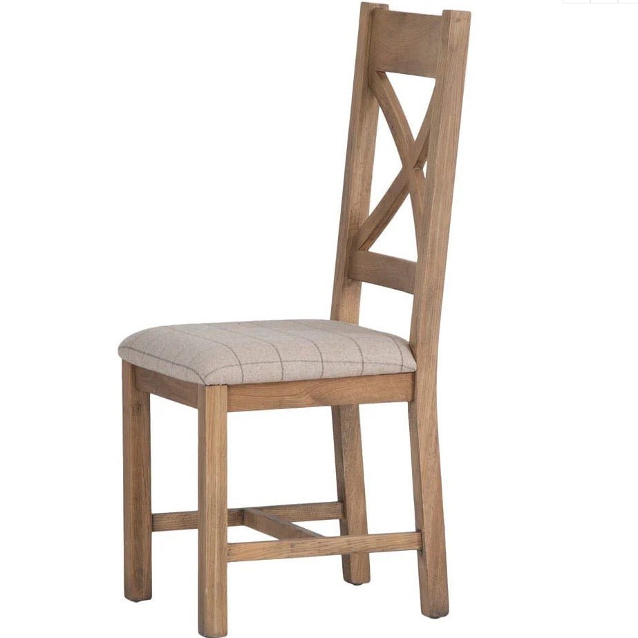Rusper Oak Cross Back Fabric Dining Chair - Natural Check (Pair)8 - Duck Barn Interiors