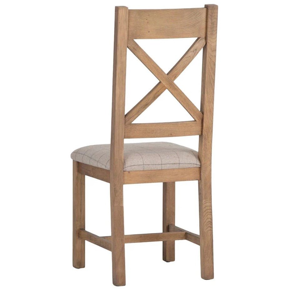 Rusper Oak Cross Back Fabric Dining Chair - Natural Check (Pair)7 - Duck Barn Interiors