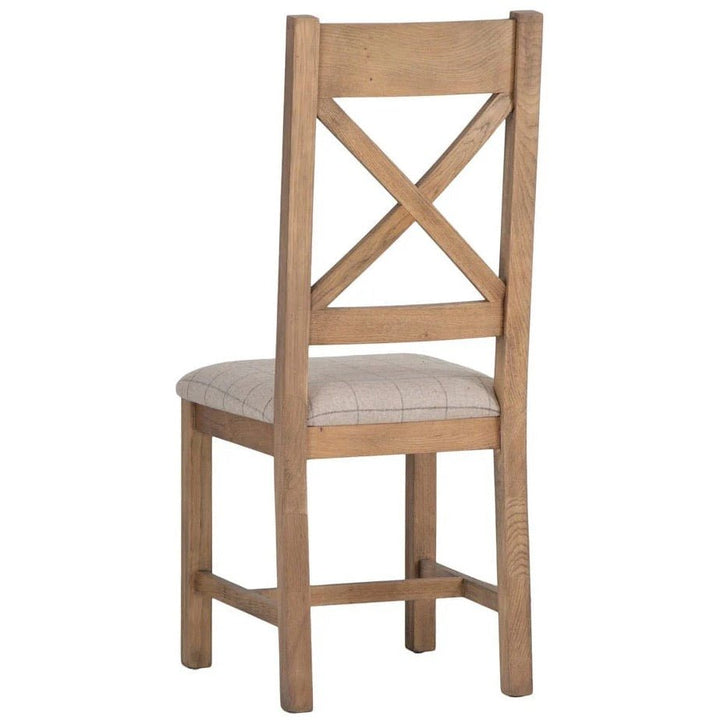 Rusper Oak Cross Back Fabric Dining Chair - Natural Check (Pair)7 - Duck Barn Interiors