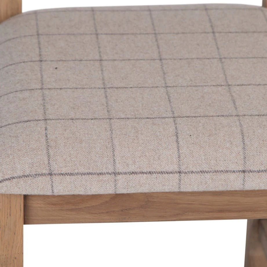 Rusper Oak Cross Back Fabric Dining Chair - Natural Check (Pair)5 - Duck Barn Interiors