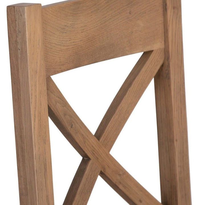 Rusper Oak Cross Back Fabric Dining Chair - Natural Check (Pair)11 - Duck Barn Interiors