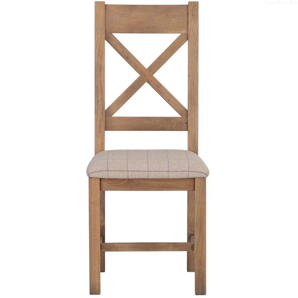 Rusper Oak Cross Back Fabric Dining Chair - Natural Check (Pair)12 - Duck Barn Interiors