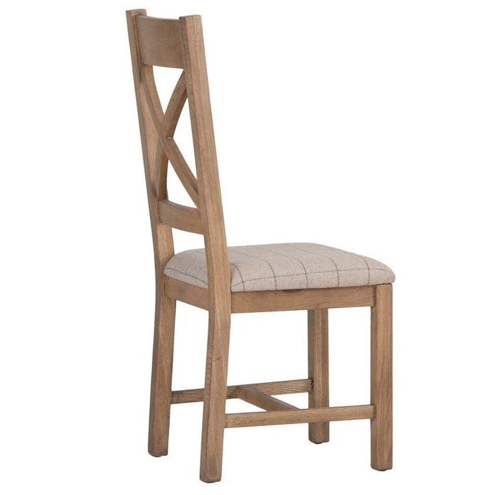 Rusper Oak Cross Back Fabric Dining Chair - Natural Check (Pair)3 - Duck Barn Interiors