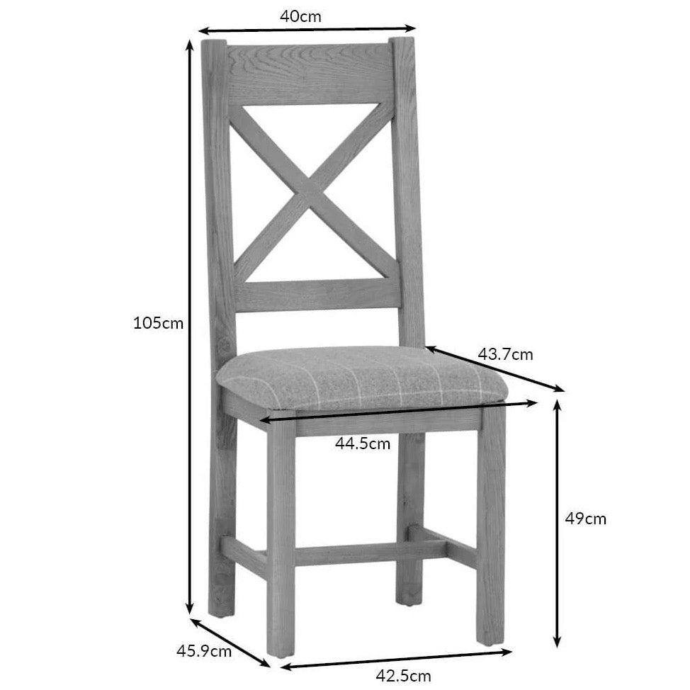 Rusper Oak Cross Back Fabric Dining Chair - Natural Check (Pair)13 - Duck Barn Interiors