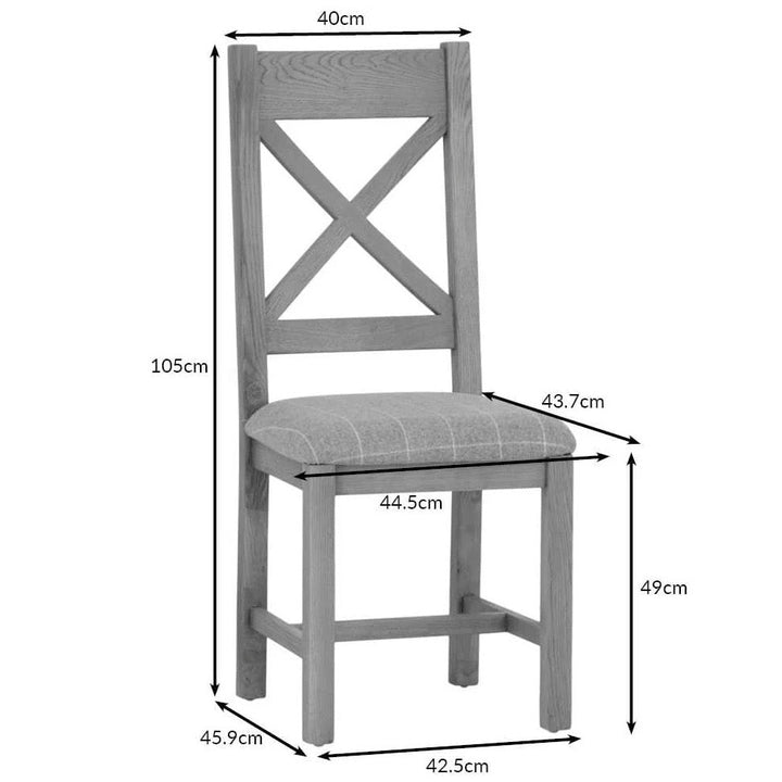 Rusper Oak Cross Back Fabric Dining Chair - Natural Check (Pair)13 - Duck Barn Interiors