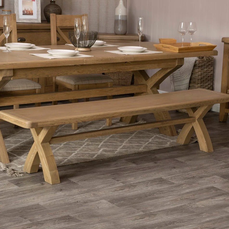 Rusper Oak Cross Leg Dining Bench - 2m2 - Duck Barn Interiors