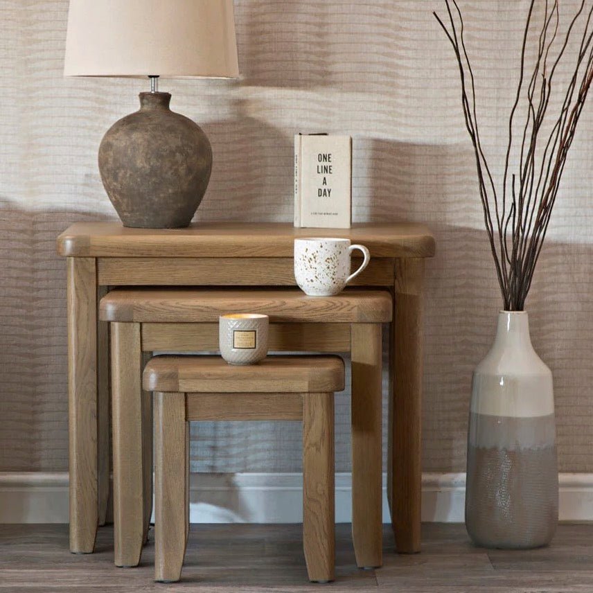 Rusper Oak Nest Of 3 Tables2 - Duck Barn Interiors