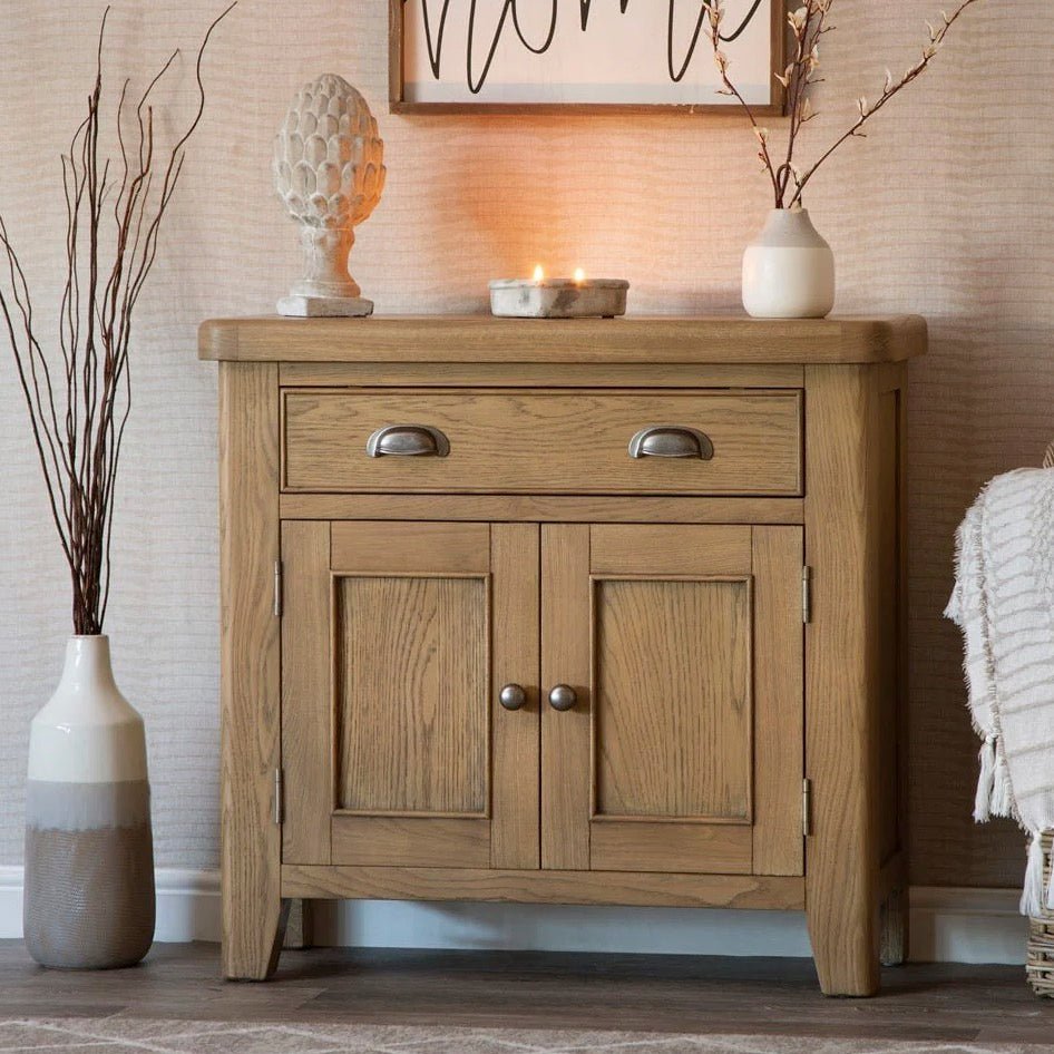 Rusper Oak Small 2 Door 1 Drawer Sideboard1 - Duck Barn Interiors
