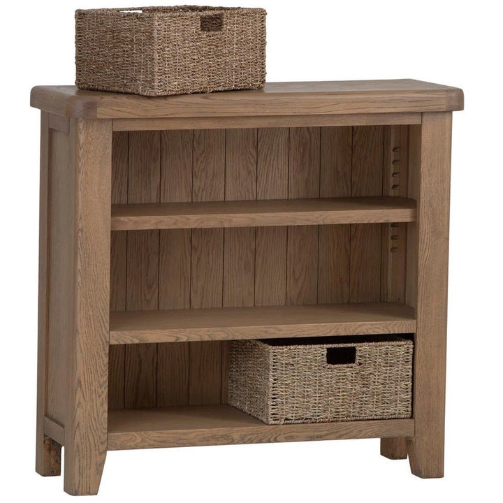 Rusper Oak Small Bookcase with Baskets7 - Duck Barn Interiors