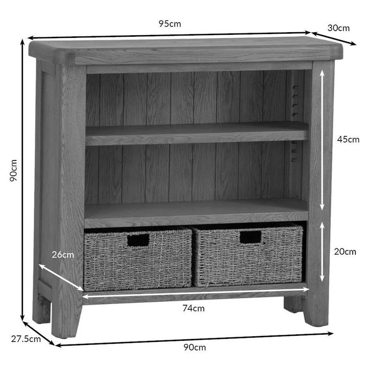 Rusper Oak Small Bookcase with Baskets11 - Duck Barn Interiors