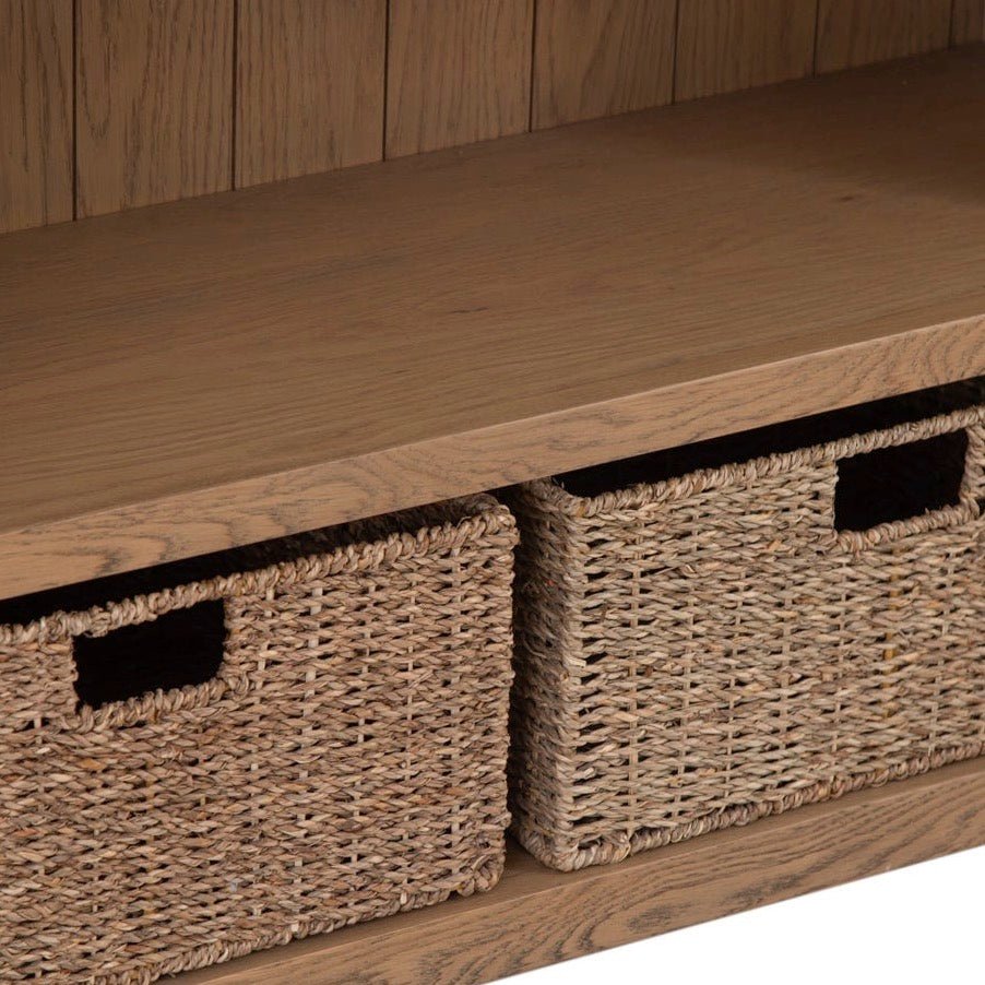 Rusper Oak Small Bookcase with Baskets2 - Duck Barn Interiors