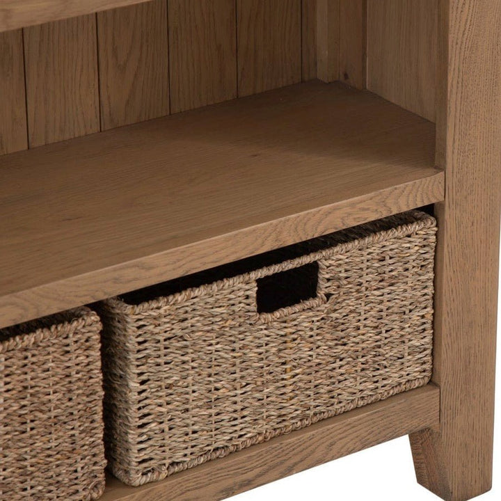 Rusper Oak Small Bookcase with Baskets6 - Duck Barn Interiors