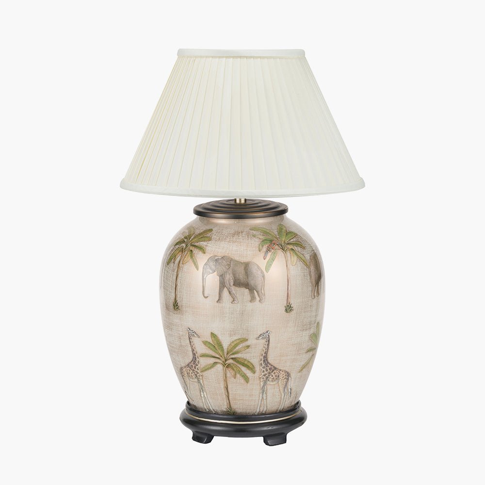 Safari Glass Table Lamp with Bacall Almond Silk Pleated Shade - Medium1 - Duck Barn Interiors