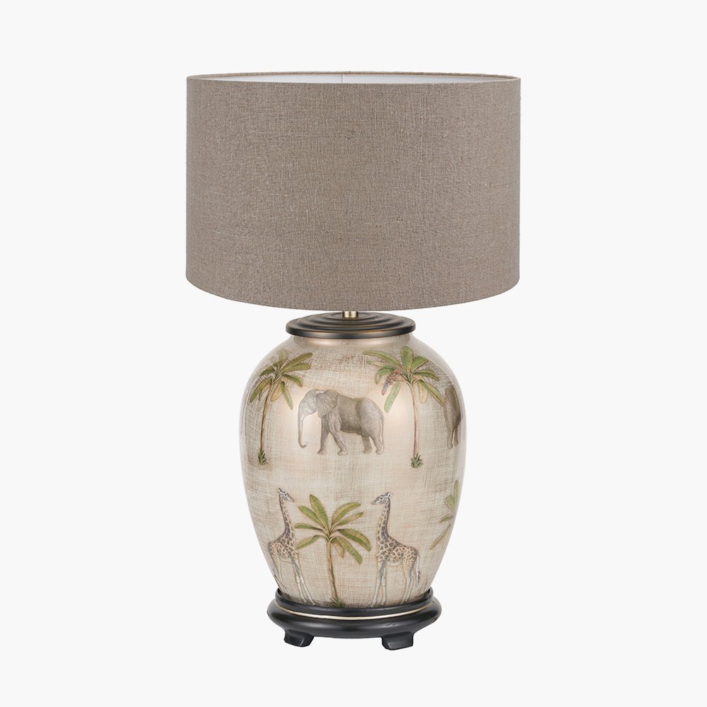 Safari Glass Table Lamp with Edward Natural Linen Shade - Medium1 - Duck Barn Interiors