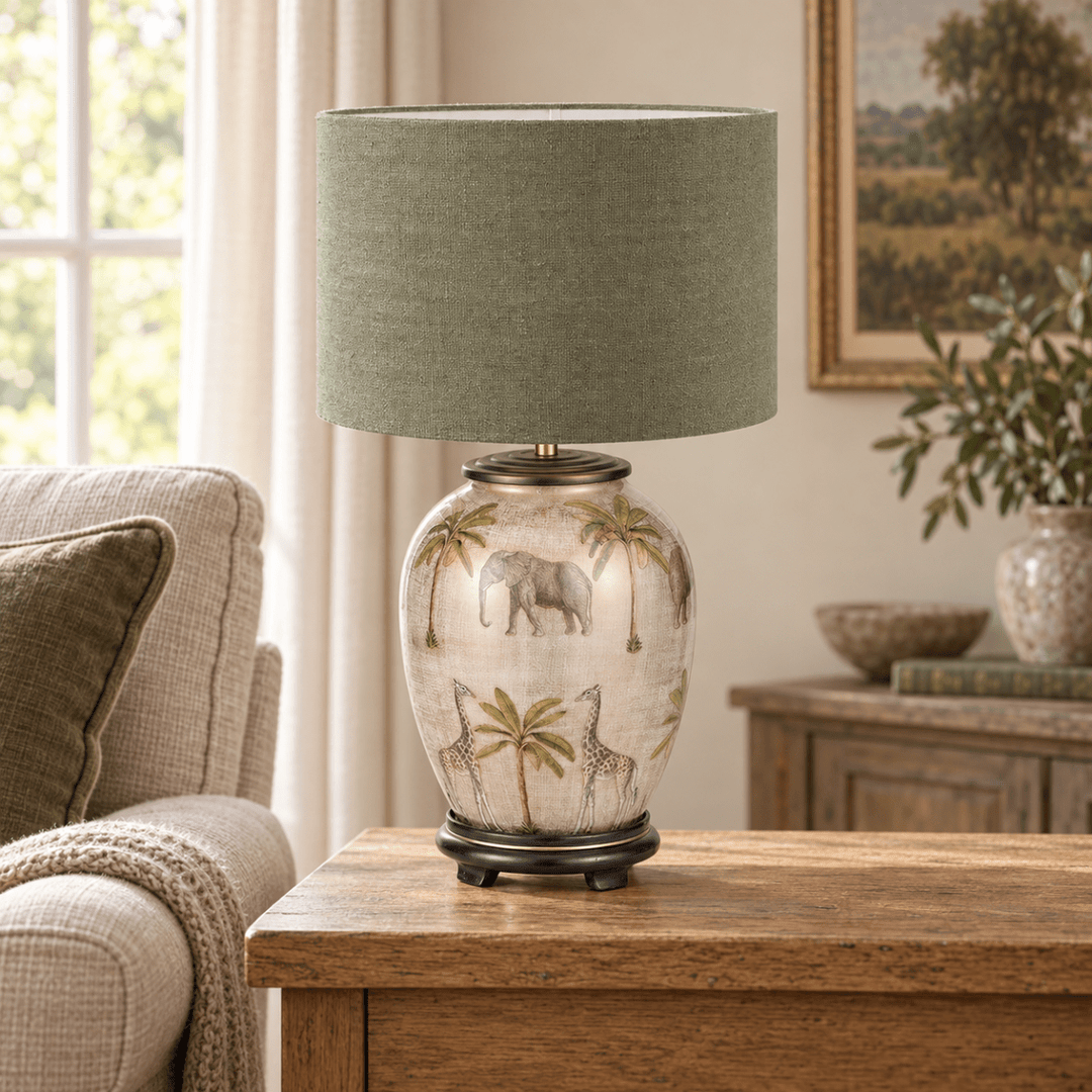 Safari Glass Table Lamp with Edward Pistachio Green Shade - Medium1 - Duck Barn Interiors