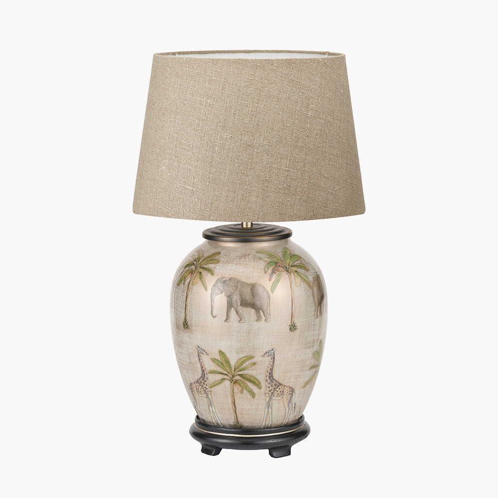 Safari Glass Table Lamp with Milos Natural Linen Shade - Medium1 - Duck Barn Interiors