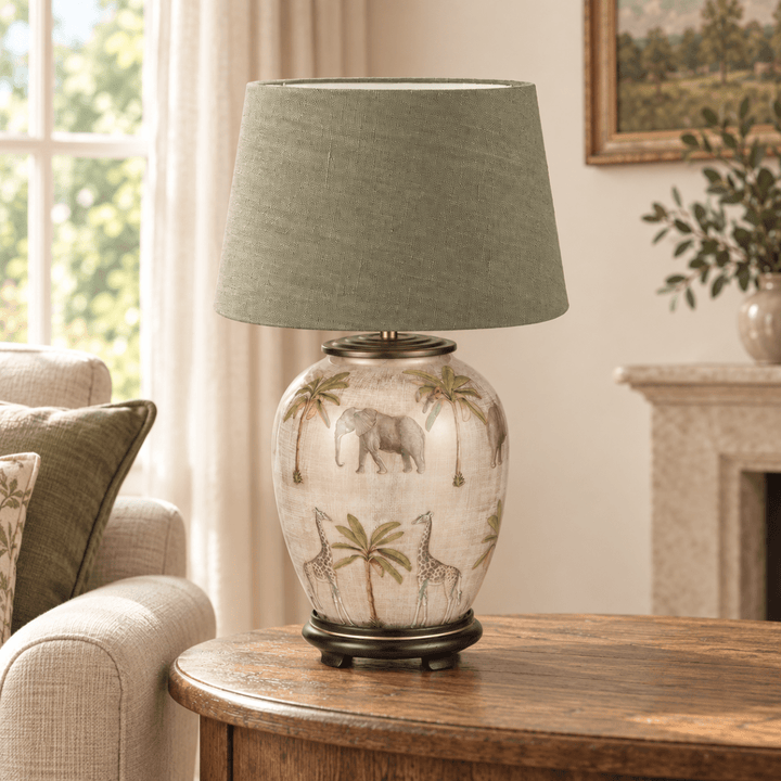 Safari Glass Table Lamp with Milos Pistachio Green Shade - Medium1 - Duck Barn Interiors