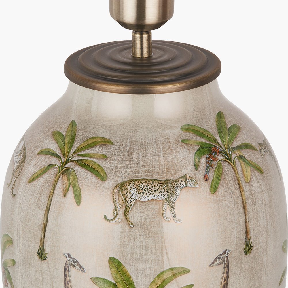 Safari Tall Glass Table Lamp with Bacall Almond Silk Pleated Shade - 45cm4 - Duck Barn Interiors