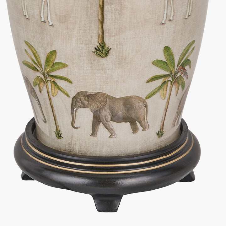 Safari Tall Glass Table Lamp with Bacall Almond Silk Pleated Shade - 45cm3 - Duck Barn Interiors
