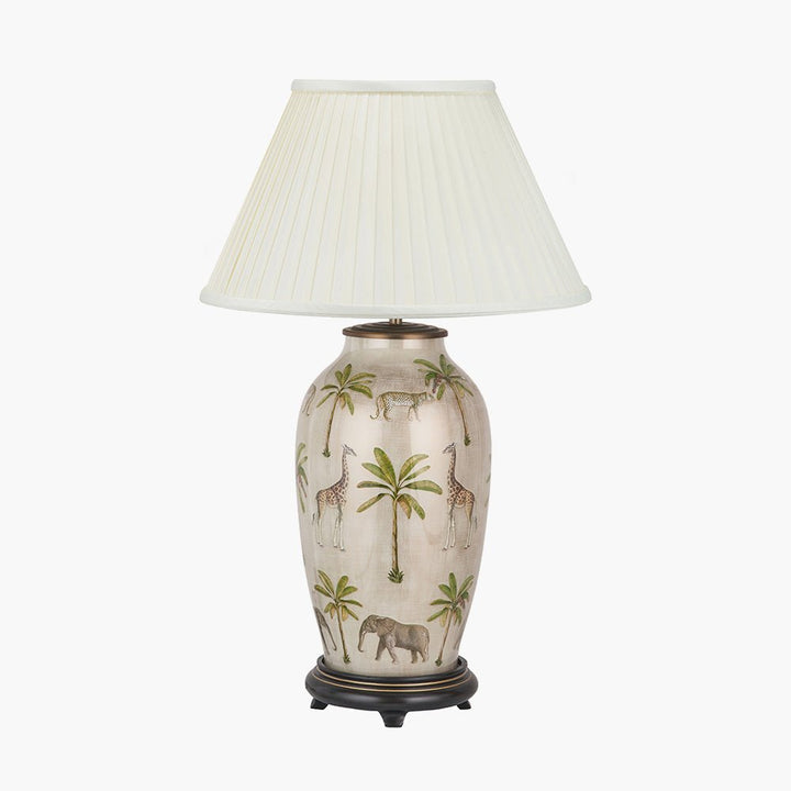 Safari Tall Glass Table Lamp with Bacall Almond Silk Pleated Shade - 45cm1 - Duck Barn Interiors