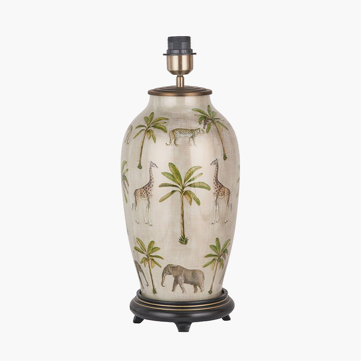 Safari Tall Glass Table Lamp with Edward Natural Linen Shade - 40cm3 - Duck Barn Interiors