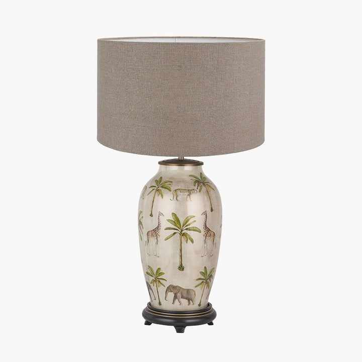 Safari Tall Glass Table Lamp with Edward Natural Linen Shade - 40cm1 - Duck Barn Interiors
