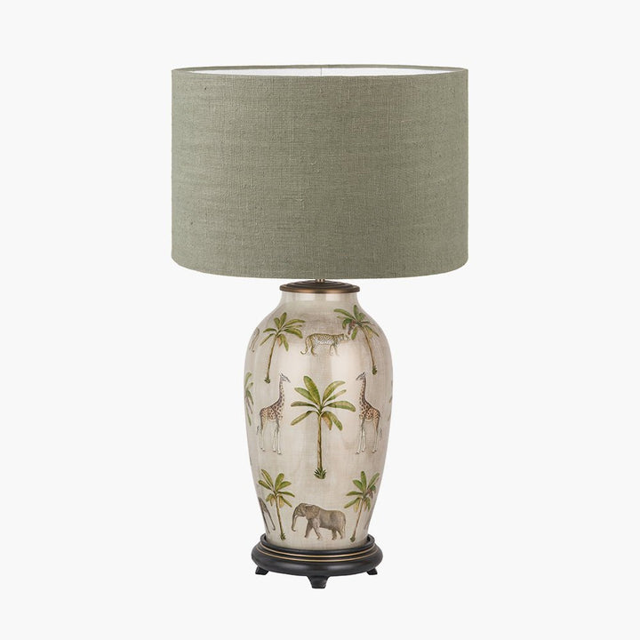 Safari Tall Glass Table Lamp with Edward Pistachio Green Shade - 40cm3 - Duck Barn Interiors