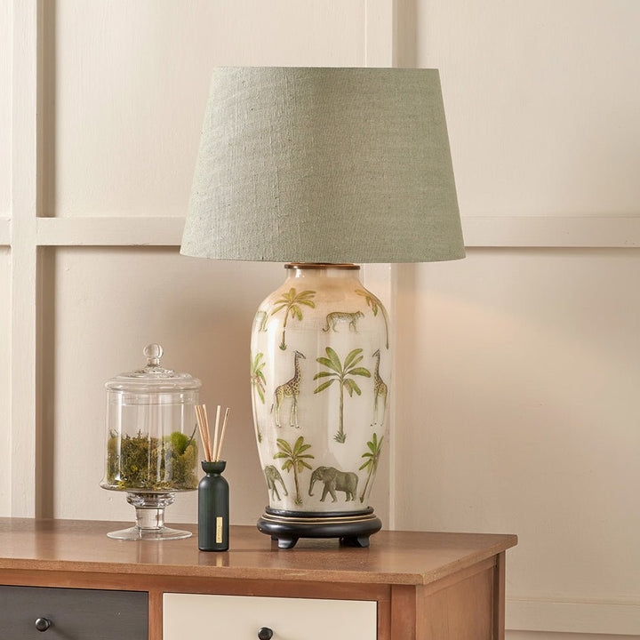 Safari Tall Glass Table Lamp with Milos Pistachio Green Shade - 40cm1 - Duck Barn Interiors