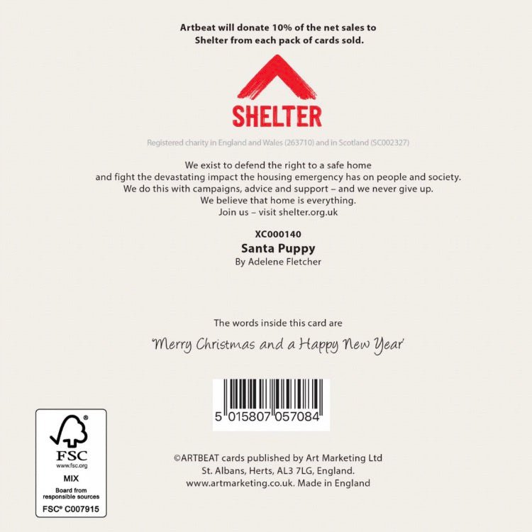 Santa Puppy Charity Christmas Cards - Pack of 62 - Duck Barn Interiors