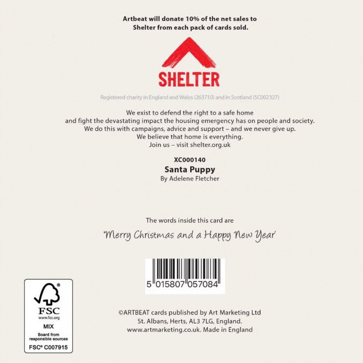 Santa Puppy Charity Christmas Cards - Pack of 62 - Duck Barn Interiors