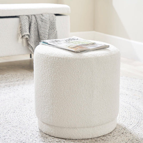 Sassari Boucle Fabric Pouffe - White