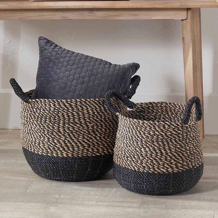 Seagrass Natural & Black Baskets - Set of 21 - Duck Barn Interiors